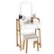 White and Natural Dressing Table with Mirror, 3 Drawers, and Padded Stool